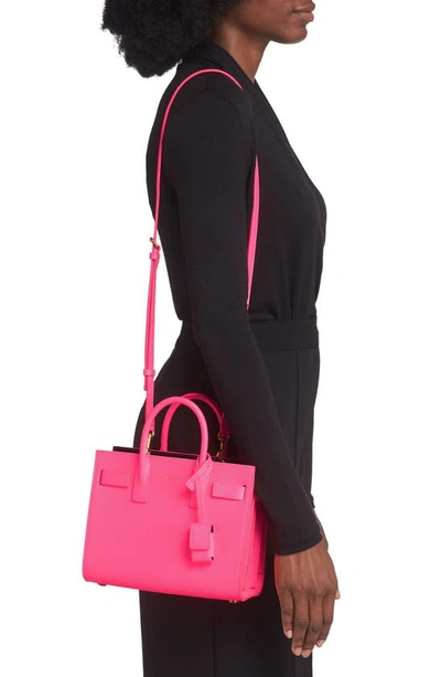 Shop Saint Laurent Nano Sac De Jour Neon Leather Top Handle Bag In Pink Glo/ Nero