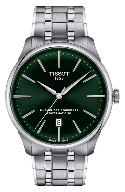 Shop Tissot Chemin Des Tourelles Powermatic 80 Bracelet Watch, 42mm In Steel/ Green