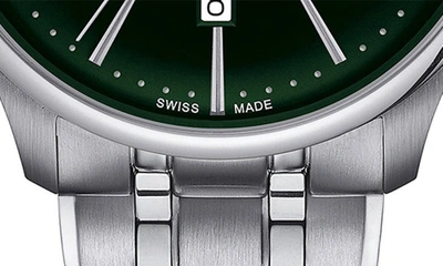 Tissot Men's Swiss Automatic Chemin Des Tourelles Powermatic 80 Stainless Steel Bracelet Watch 42mm In Steel/ Green