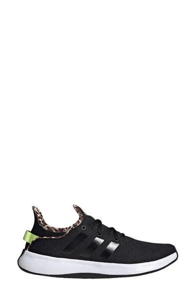 Adidas Originals Cloadfoam Pure Running Shoe In Black/ Black/ Pulse Lime