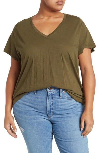 Shop Madewell Whisper Cotton V-neck T-shirt In Foliage Green