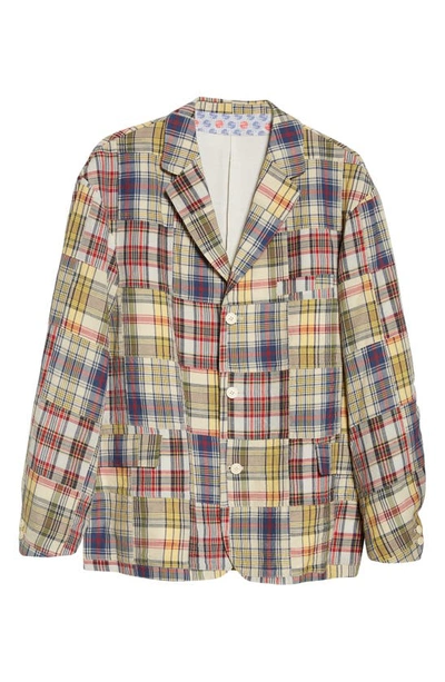 Shop Visvim Yardbird Patchwork Madras Plaid Sport Coat In Blue Plaid Multi