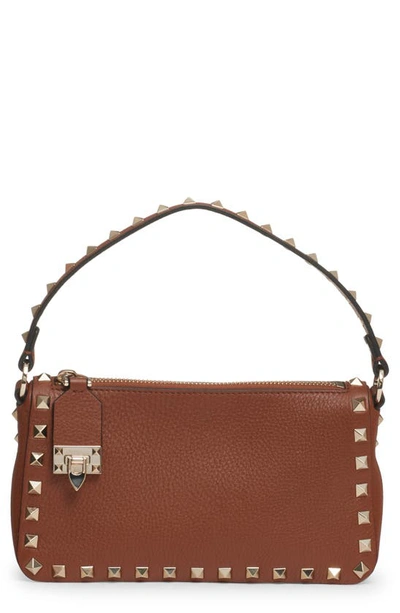 Shop Valentino Small Rockstud Leather Shoulder Bag In Selleria