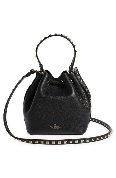 Shop Valentino Garavani Rockstud Leather Bucket Bag In Nero