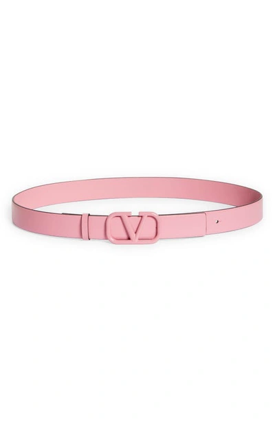 Shop Valentino Vlogo Leather Belt In A76 Candy Rose
