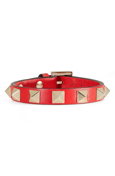 Shop Valentino Garavani Rockstud Leather Bracelet In Rouge Pur