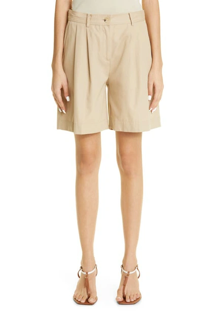 Shop Totême Double Pleat Organic Cotton Twill Shorts In Overcast Beige