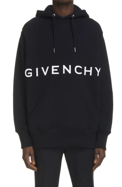 Shop Givenchy Embroidered Logo Cotton Hoodie In 001-black