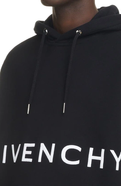 Shop Givenchy Embroidered Logo Cotton Hoodie In 001-black