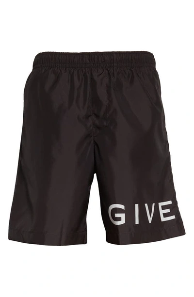 Shop Givenchy Logo Swim Trunks In Black/ White