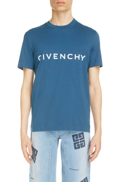 Shop Givenchy Logo Slim Fit Cotton T-shirt In Petrol Blue