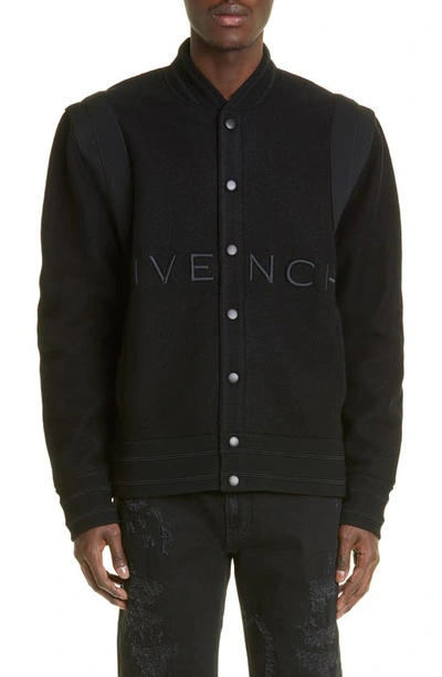 Shop Givenchy Logo Virgin Wool Bomber Jacket In Black