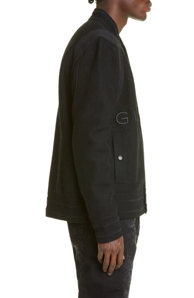 Shop Givenchy Logo Virgin Wool Bomber Jacket In Black