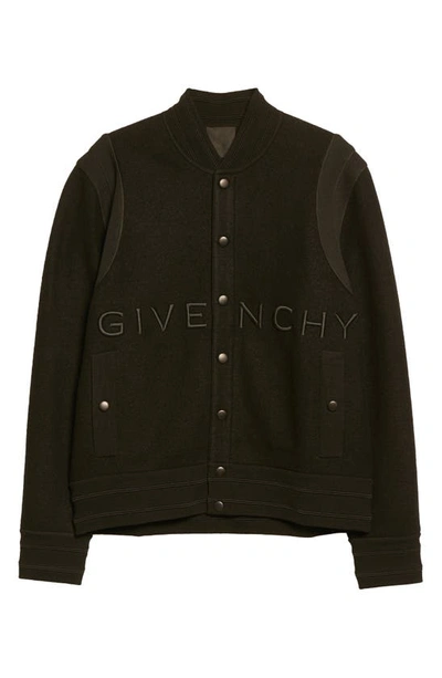 Shop Givenchy Logo Virgin Wool Bomber Jacket In Black