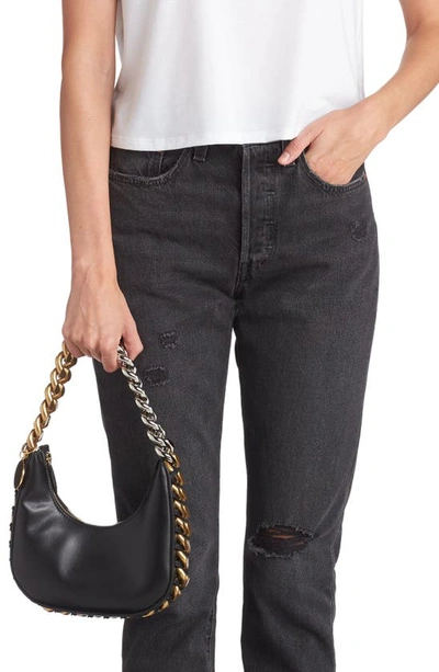 Shop Stella Mccartney Small Frayme Faux Leather Shoulder Bag In 1000 - Black