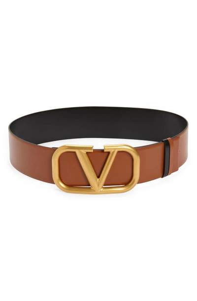 Shop Valentino Garavani Vlogo Reversible Leather Belt In Selleria/nero
