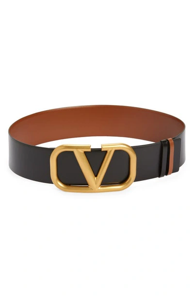 Shop Valentino Garavani Vlogo Reversible Leather Belt In Selleria/nero