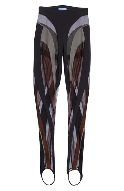 Shop Mugler Sheer Spiral Stirrup Leggings In Graphite / Black