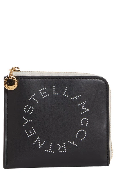 Shop Stella Mccartney Logo Faux Leather French Wallet With Removable Card Case In Black