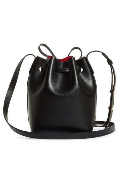 Shop Mansur Gavriel Mini Leather Bucket Bag In Black/ Flamma