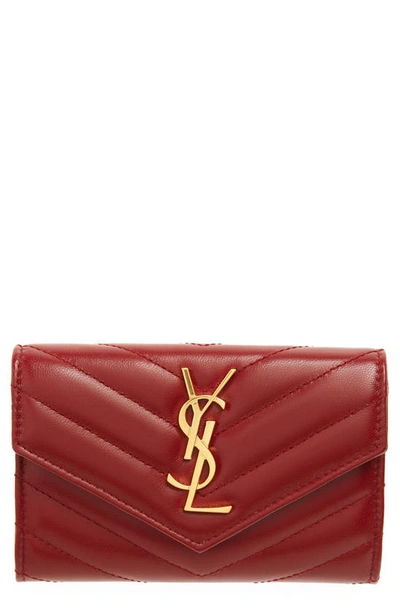 Shop Saint Laurent Small Matelassé Leather Envelope Wallet In Rouge Opium