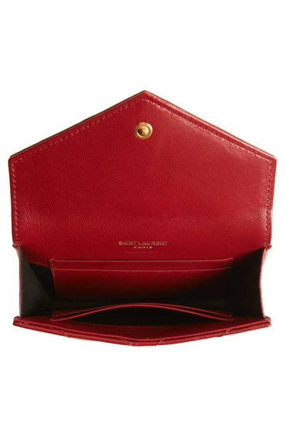 Shop Saint Laurent Small Matelassé Leather Envelope Wallet In Rouge Opium