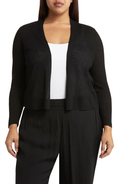 Shop Eileen Fisher V-neck Organic Linen & Cotton Cardigan In Black