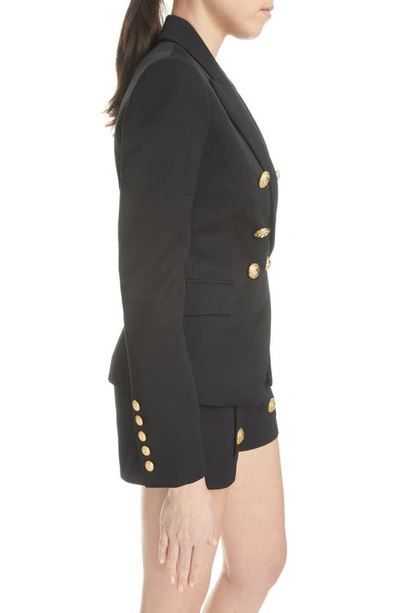 Shop Balmain Double Breasted Twill Blazer In 0pa Black