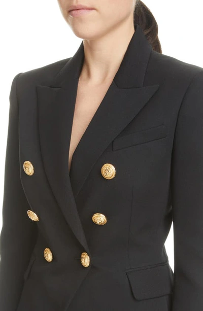 Shop Balmain Double Breasted Twill Blazer In 0pa Black