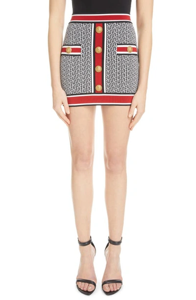 Shop Balmain Monogram Cotton Knit Skirt In Ejc Black Multi