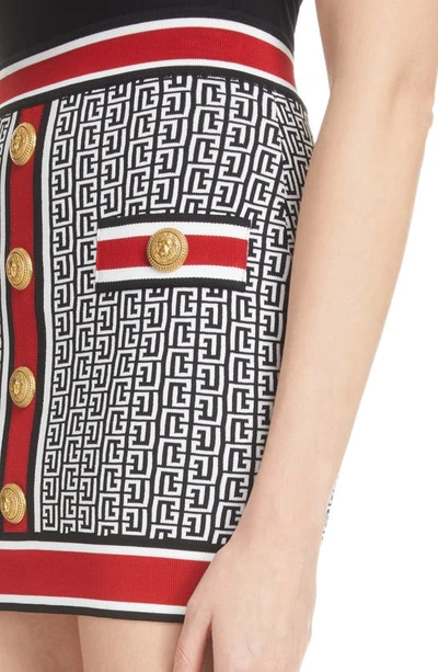 Shop Balmain Monogram Cotton Knit Skirt In Ejc Black Multi