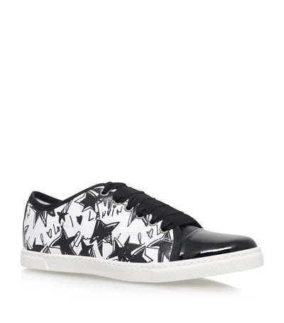 Lanvin 10mm Star Printed Leather Sneakers, Black/white