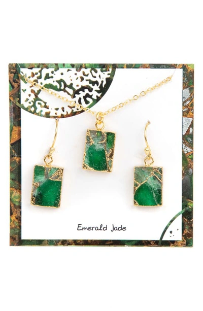 Saachi Gemstone Necklace & Earrings Set In Green