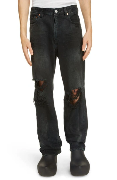 Shop Balenciaga Destroyed Ripped Nonstretch Jeans In Flat Black