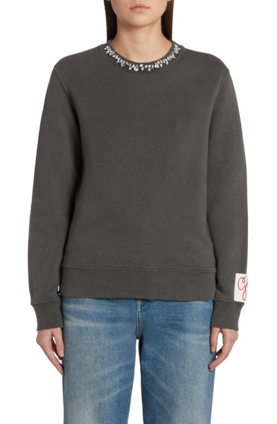 Golden Goose Cotton Sweatshirt With Applied Crystals In Anthracite