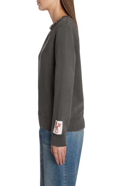 Shop Golden Goose Crystal Embellished Cotton Sweatshirt In Anthracite