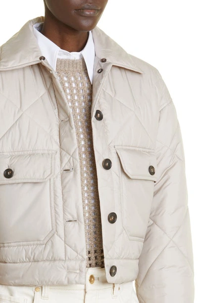 Shop Brunello Cucinelli Quilted Crop Jacket In C7958-dove Grey