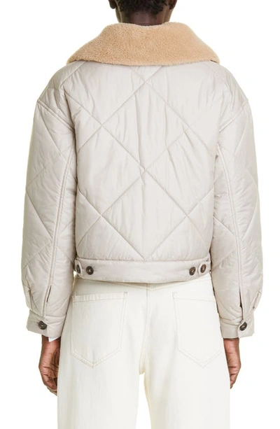 Shop Brunello Cucinelli Quilted Crop Jacket In C7958-dove Grey