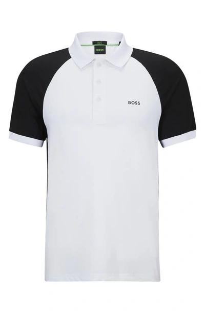 Shop Hugo Boss Boss Pauletech Slim Fit Colorblock Polo In White