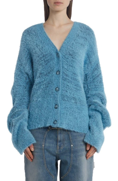 Shop Stella Mccartney Fluffy Knit Cardigan In 4011 Bright Blue