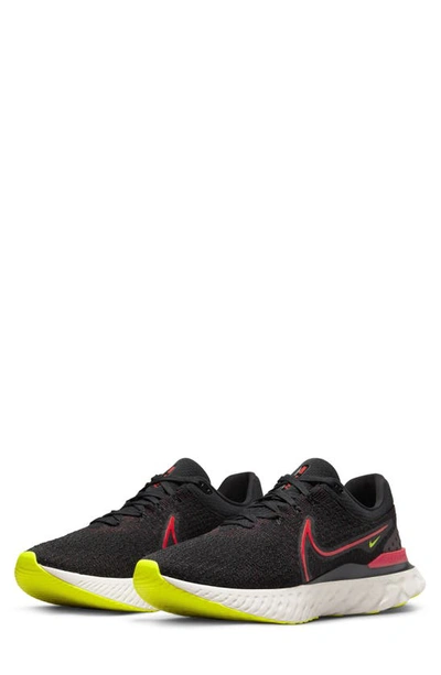 Nike React Infinity Run Flyknit 3 Running Shoe In Black/ Siren Red/ Volt