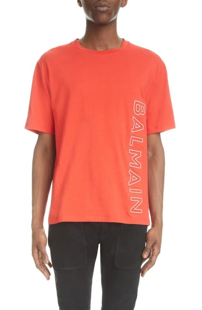 Shop Balmain Reflective Logo Embossed T-shirt In Mdm - Red/ White