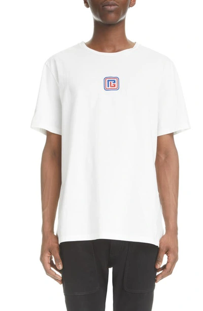 Shop Balmain Embroidered Pb Monogram T-shirt In White Multi