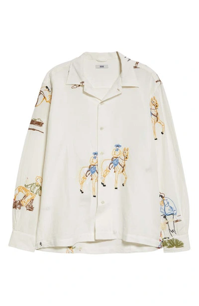 Shop Bode Boxy Buckaroo Embroidered Long Sleeve Linen & Cotton Button-up Shirt In White Multi