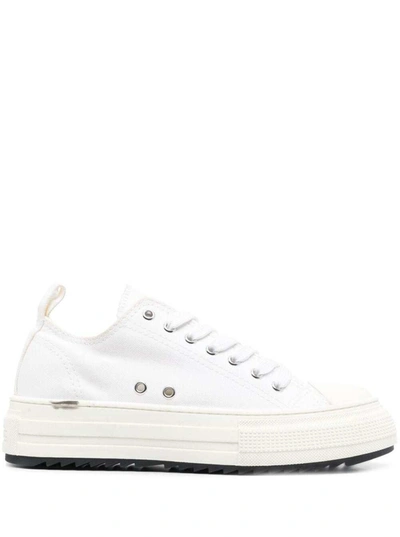 Shop Dsquared2 Sneakers Flatform Rialzate Con Logo Bianche In Cotone Donna In White