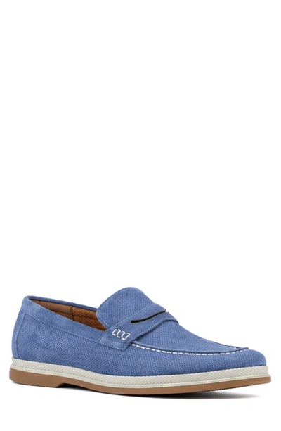 Shop Vintage Foundry Menaham Perforated Leather Loafer In Blue