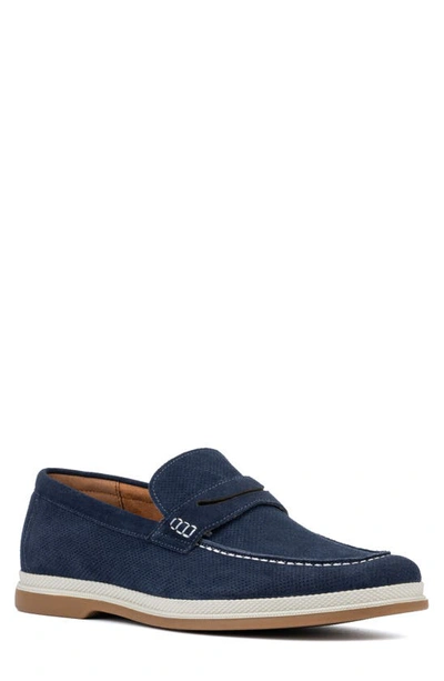 Shop Vintage Foundry Menaham Perforated Leather Loafer In Navy