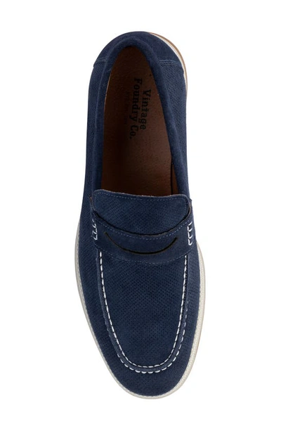Shop Vintage Foundry Menaham Perforated Leather Loafer In Navy