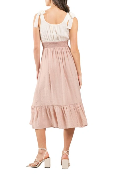 Blu Pepper Twofer Tie Strap Midi Dress In Pink Taupe