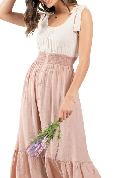 Blu Pepper Twofer Tie Strap Midi Dress In Pink Taupe